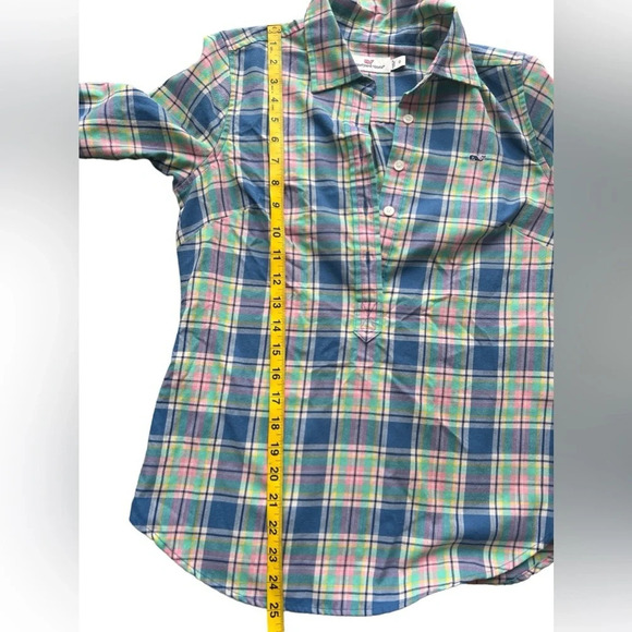 Vineyard Vines Little River Plaid Popover Shirt Women’s Size 0 Pink Green Blue - Picture 6 of 8
